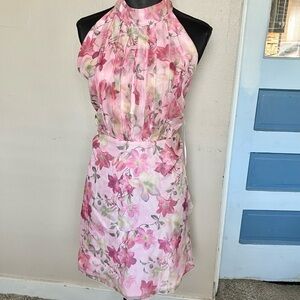 Petal & Pup Pink whimsy fairy floral open back dress with high neck halter